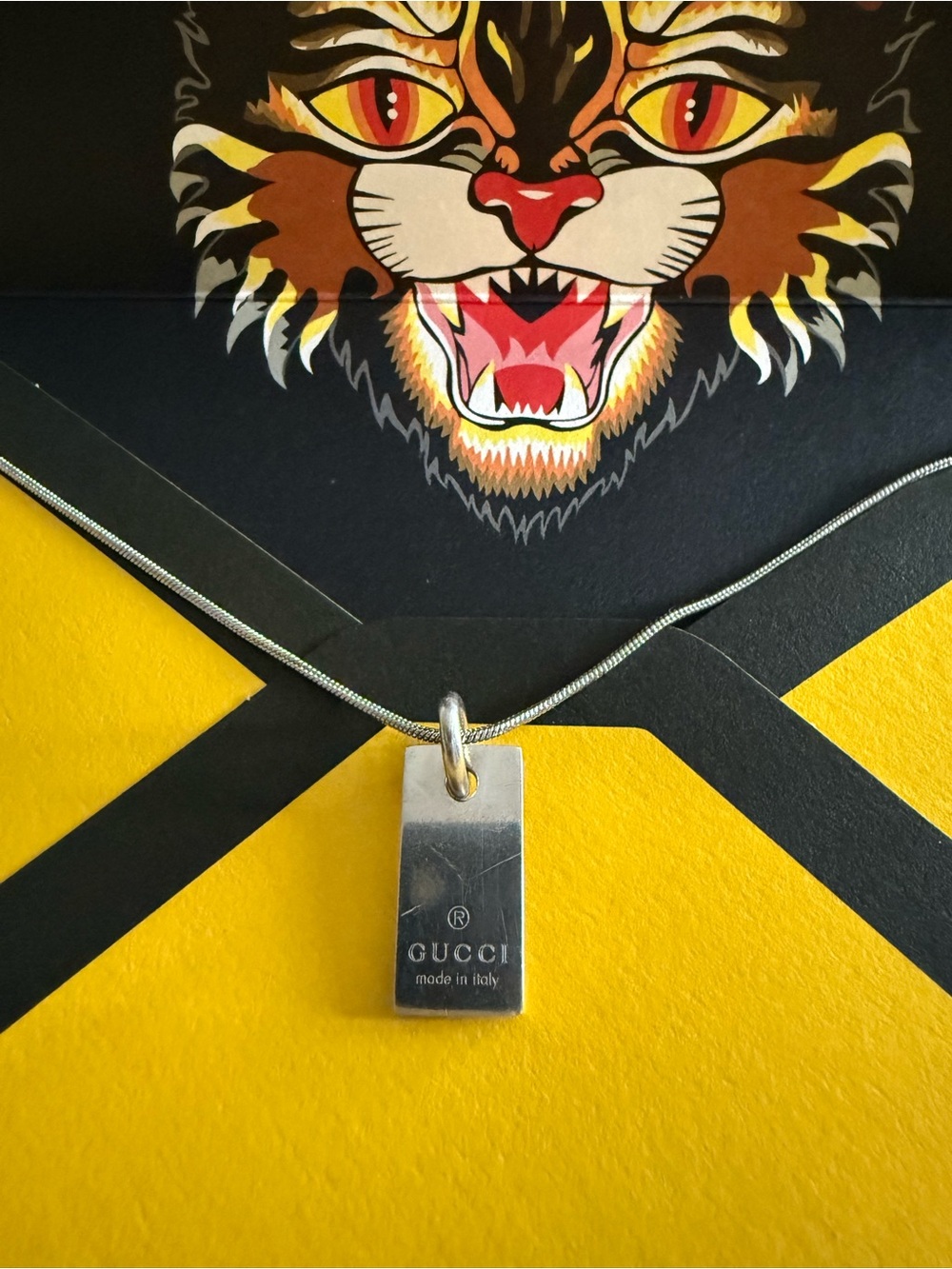 Gucci Silver Rectangular Tag Necklace on Snake Chain/Gucci Envelope - Picture 5 of 5